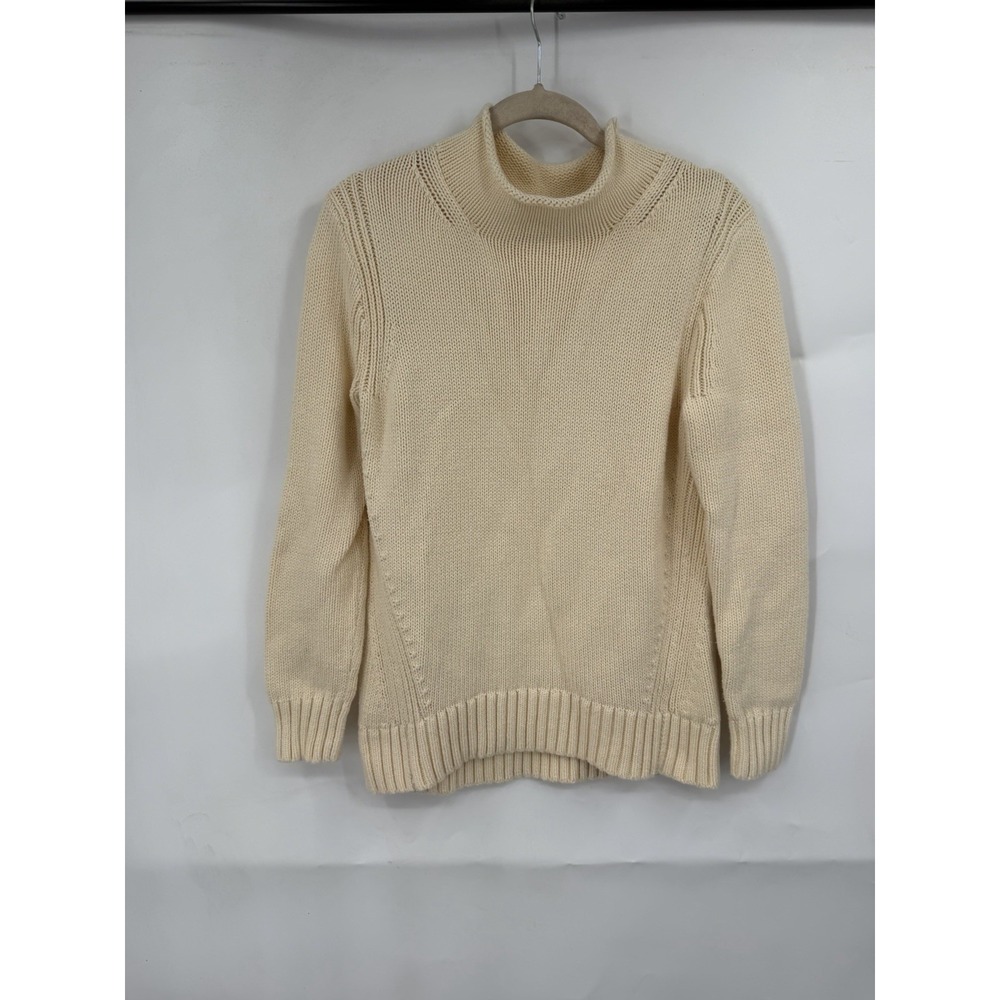J Crew Cream Color 1988 Roll Neck Cotton Pullover Sweater M Fisherman Oresmen